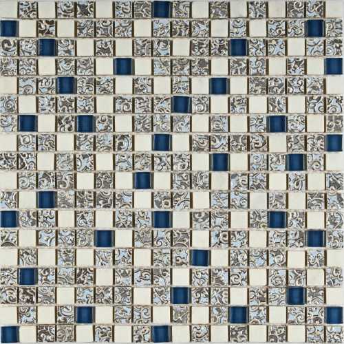Фото Мозаика стеклянная с камнем Bonaparte Dreams Blue 15х15 (300х300х8 мм)