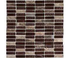 Мозаика стеклянная с камнем Bonaparte Super Line brown 48х15 (300х300х8 мм)