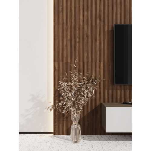 Фото Стеновая панель квадратная МДФ Ликорн - Полосы Орех темный, 500*500*8 мм (4 шт)