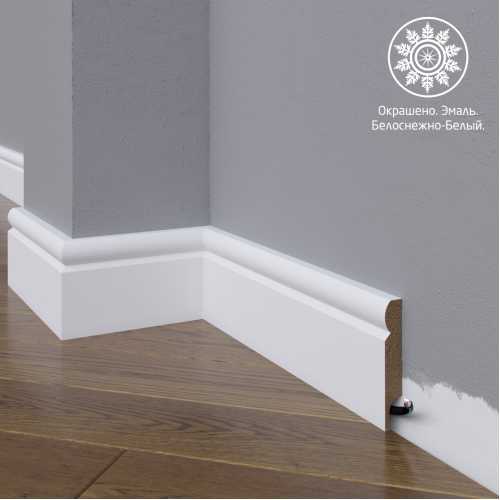 Фото Белый плинтус напольный МДФ Madest Decor модель 06-072-12 крашеный (72х12х2400 мм)