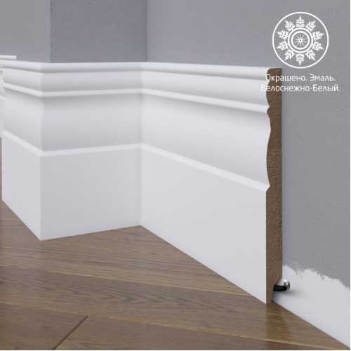 Фото Белый плинтус напольный МДФ Madest Decor 24-185-18 крашеный (185х18х2400 мм)